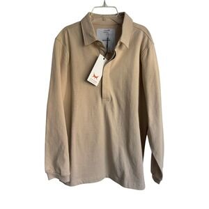 Dust Stay Alive Tan Beige Long Sleeve Cotton Polo Shirt Medium NWT